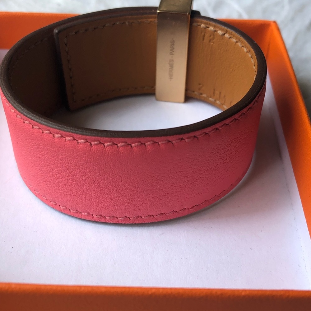 Hermes Collier De Chien 24 CDC pink leather Rose azalee T2 PM cuff bracelet - Picture 5 of 8